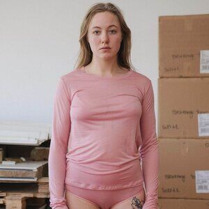 Baserange Bamboo Lyocell Long Sleeve Tee in Ruby (Pink), XL